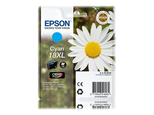 [C13T18124020] Epson Daisy Singlepack Cyan 18XL Claria Home Ink - Original - Cyan - Epson - XP-30 / XP-102 / XP-202 / XP-205 / XP-302 / XP-305 / XP-402 / XP-405 - 1 Stück(e) - Tintenstrahldrucker - Hohe (XL-) Ausbeute
