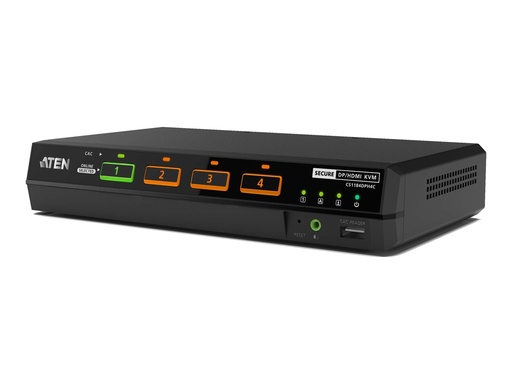 [CS1144DPH4C] ATEN CS1144DPH4C - KVM-/Audio-Switch - 5K, DisplayPort/HDMI, Universal, Secure, with CAC ((PSD PP v4.0 In Evaluation))
