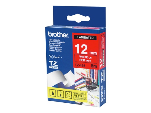 [TZ435] Brother TZ435 - Weiß auf Rot - Rolle (1,2 cm