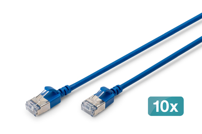 [DK-1632-A-015S-B-10] DIGITUS CAT 6A F-FTP Slim Patchkabel, 1,5 m, Blau, 10 Stück