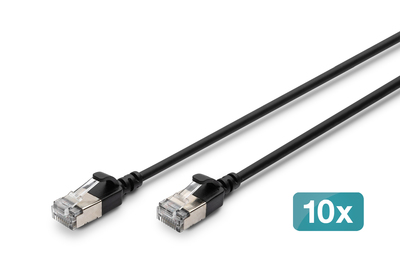 [DK-1632-A-015S-BL-10] DIGITUS CAT 6A F-FTP Slim Patchkabel, 1,5 m, Schwarz, 10 Stück