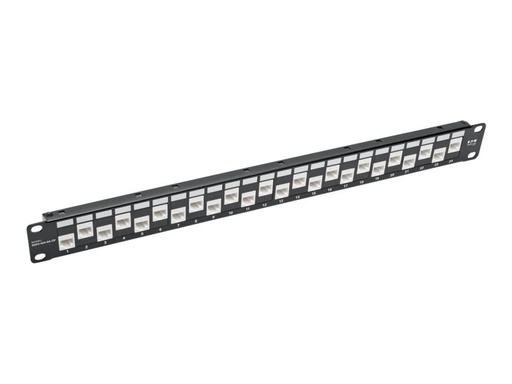 [N254-024-6A-OF] Eaton Tripp Lite Series 24-Port 1U Rack-Mount Cat6a/Cat6/Cat5e Offset Feed-Through Patch Panel with Cable Management Bar, RJ45 Ethernet, TAA - Patch Panel - RJ-45 X 24 - 1U - 48.3 cm (19")