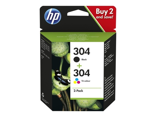 [3JB05AE#301] HP 304 - 2er-Pack - pigmentiertes Schwarz, Farbe (Cyan, Magenta, Gelb)