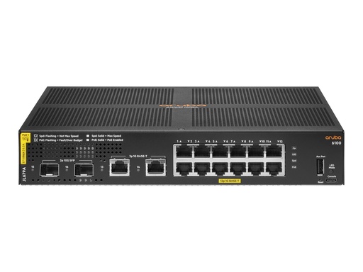 [JL679A#B2C] HPE Aruba 6100 12G Class4 PoE 2G/2SFP+ 139W Switch - Switch - managed - 12 x 10/100/1000 (PoE+)